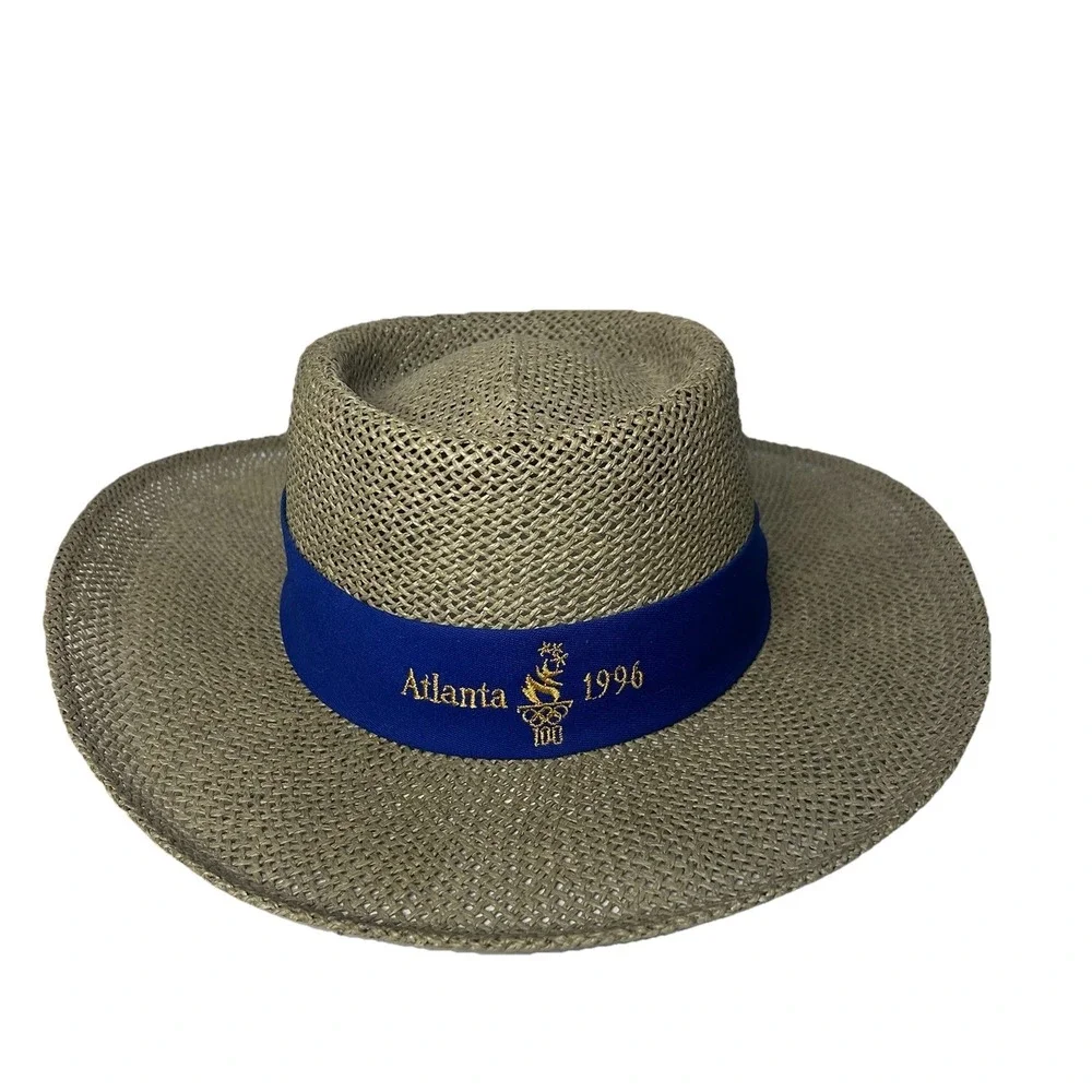 Vintage Hanes 1996 Atlanta Olympics Blue Band Straw Volunteer Hat OSFM